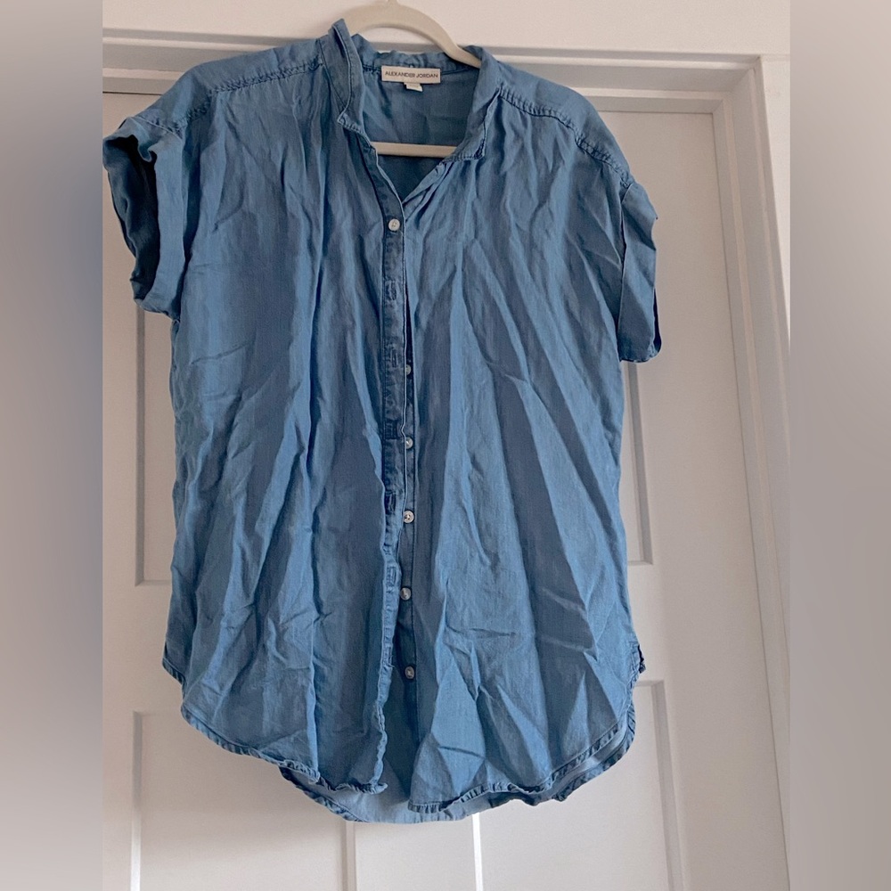 Blue Short-Sleeve Button-Front Shirt